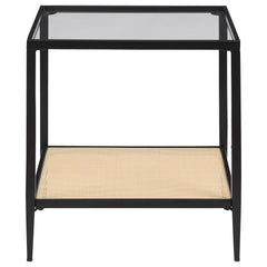 Amherst Glass Top Metal with Cane Shelf End Table Black