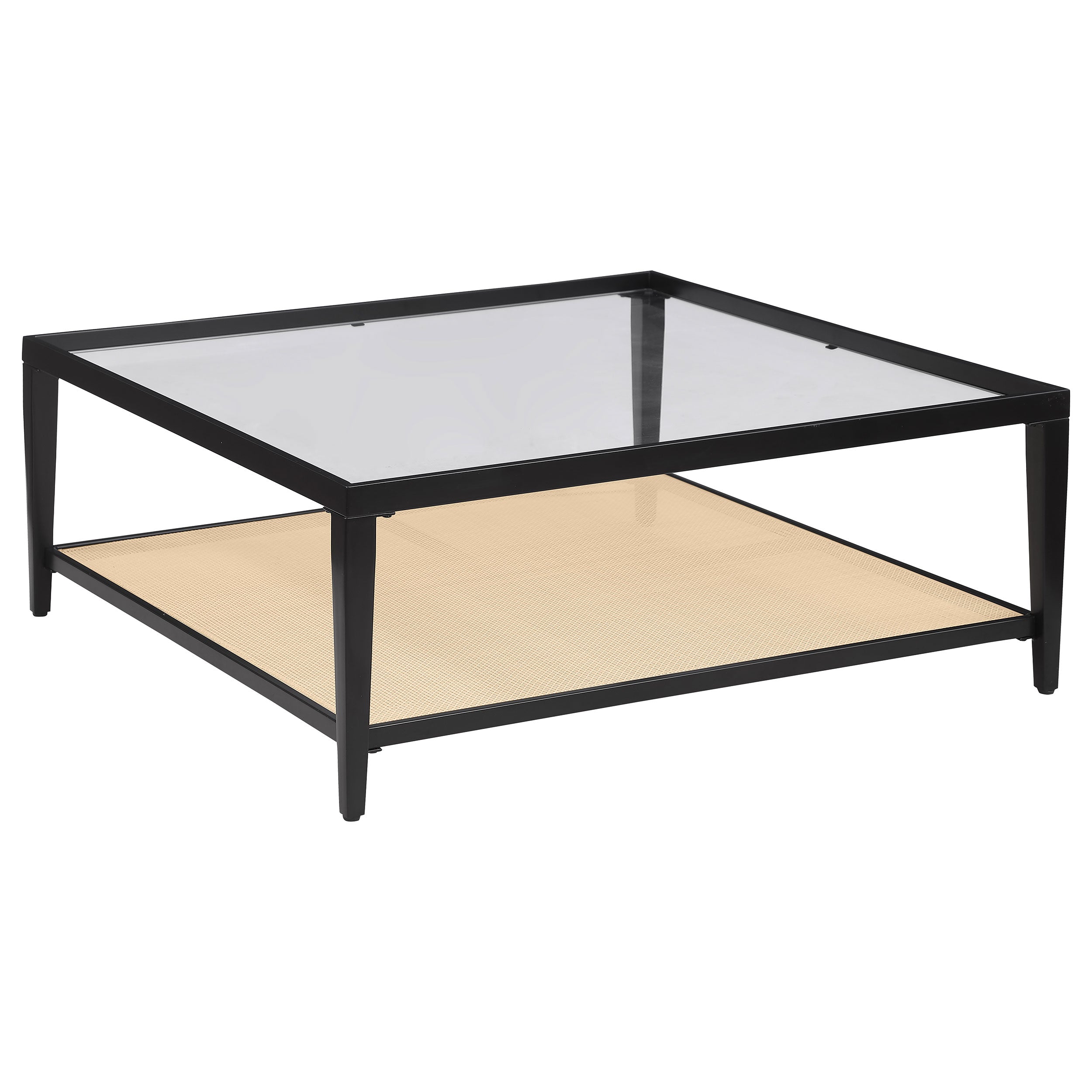 Orleans Furniture - Coaster - Amherst Glass Top Metal with Cane Shelf Coffee Table Black - 710658