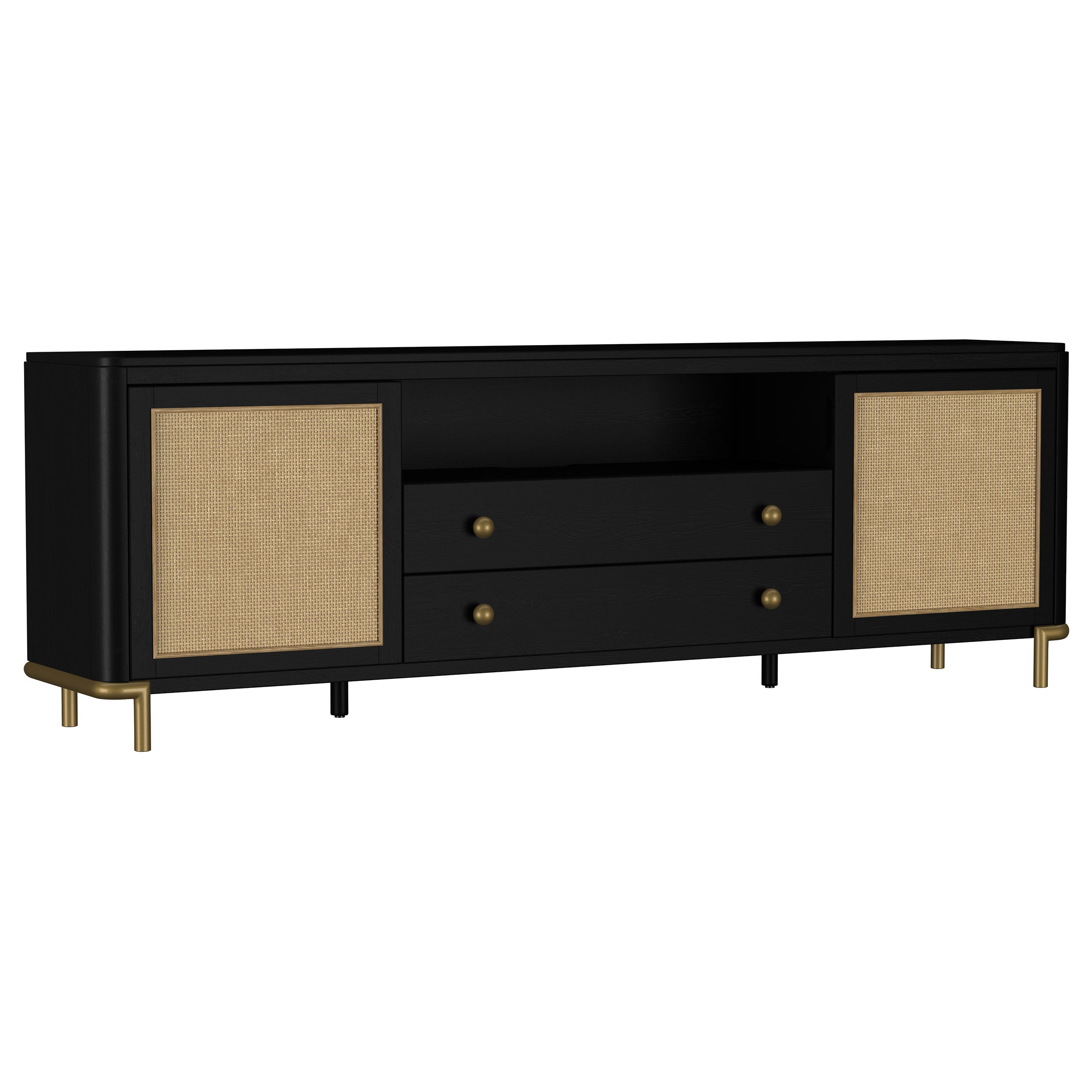 Orleans Furniture - Coaster - Arini Rattan Cane 2-door TV Stand Media Console Black - 720263