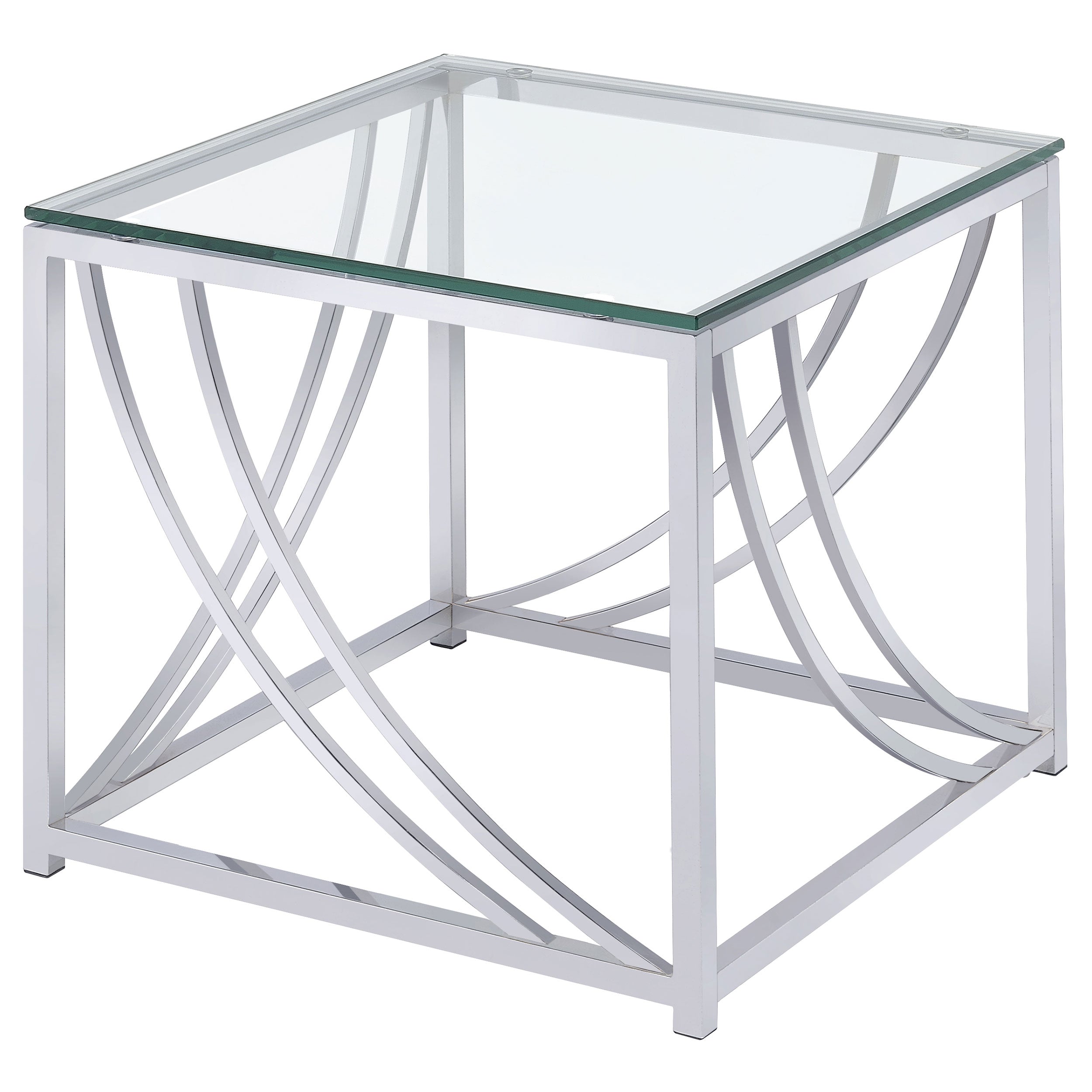 Orleans Furniture - Coaster - Lille Square Glass Top Side End Table Chrome - 720497