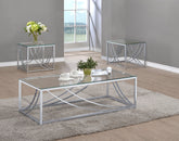Orleans Furniture - Coaster - Lille 3-piece Glass Top Coffee End Sofa Table Set Chrome - 720498-S3