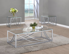 Orleans Furniture - Coaster - Lille 3-piece Glass Top Coffee End Sofa Table Set Chrome - 720498-S3
