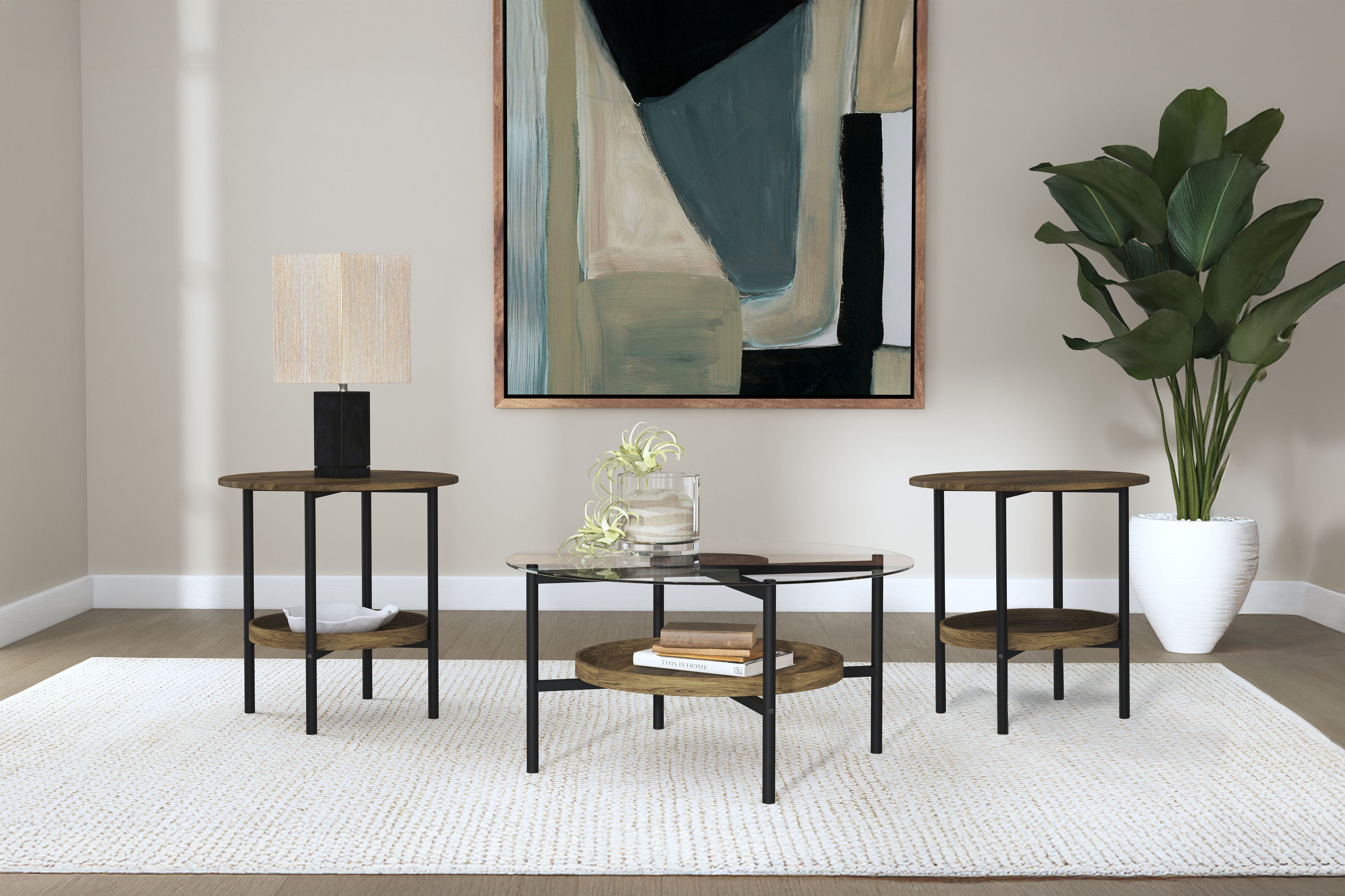 Orleans Furniture - Coaster - Delfin 3-piece Round Coffee and End Table Set Brown - 721618-S3