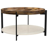 Orleans Furniture - Coaster - Adhvik Round Wood Top Marble Shelf Coffee Table Natural - 721888