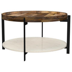 Orleans Furniture - Coaster - Adhvik Round Wood Top Marble Shelf Coffee Table Natural - 721888