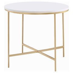 Orleans Furniture - Coaster - Ellison Round Marble Top Side End Table White and Gold - 723207