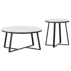 Hugo 2-piece Coffee and End Table Set White Faux Marble
