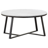 Orleans Furniture - Coaster - Hugo Round Faux Marble Coffee Table White and Matte Black - 723238