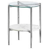 Orleans Furniture - Coaster - Cadee Round Glass Top End Table White and Chrome - 723277