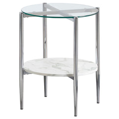 Orleans Furniture - Coaster - Cadee Round Glass Top End Table White and Chrome - 723277