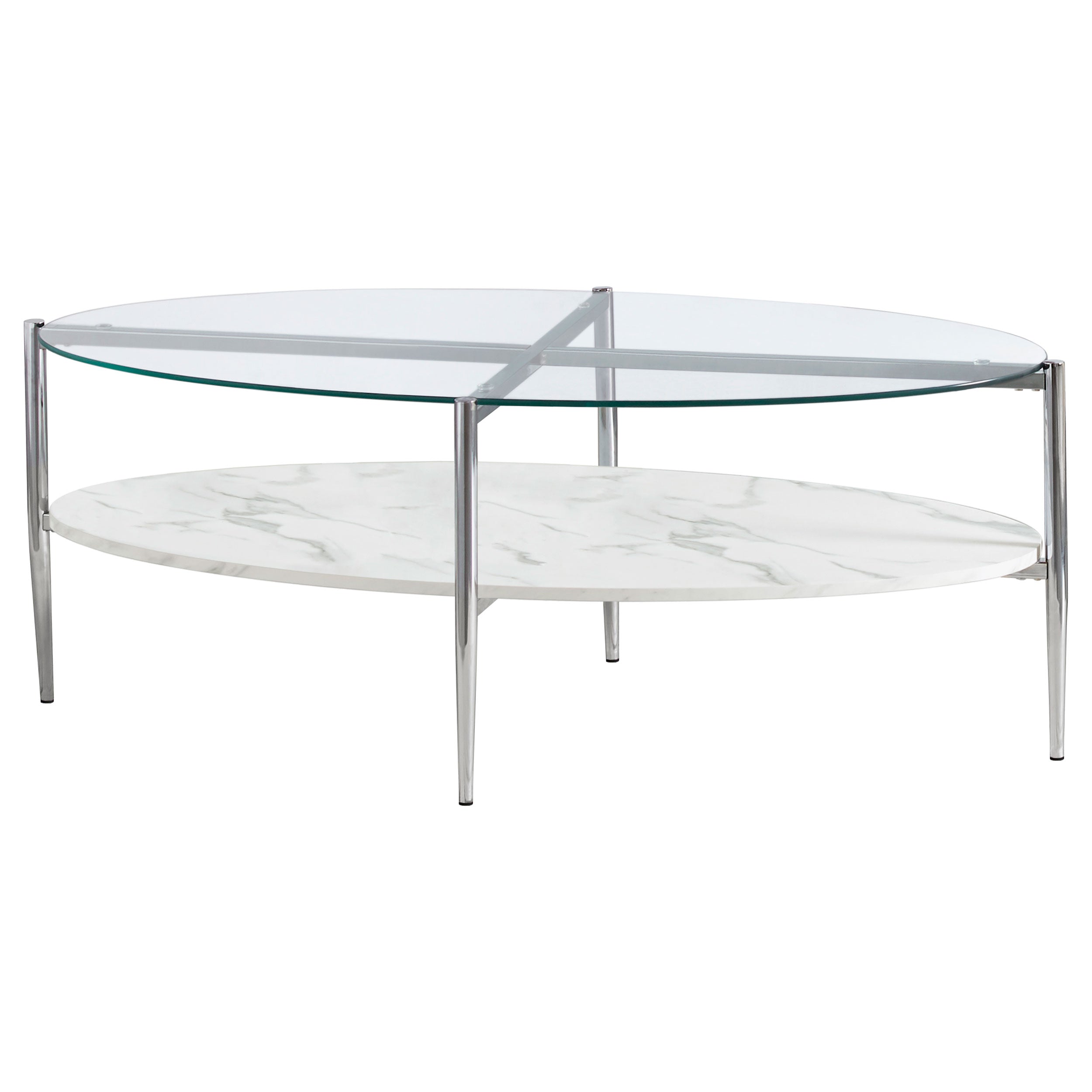 Orleans Furniture - Coaster - Cadee Oval Glass Top Coffee Table White and Chrome - 723278