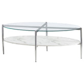 Orleans Furniture - Coaster - Cadee Oval Glass Top Coffee Table White and Chrome - 723278