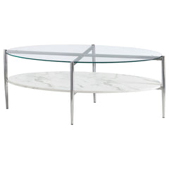 Orleans Furniture - Coaster - Cadee Oval Glass Top Coffee Table White and Chrome - 723278