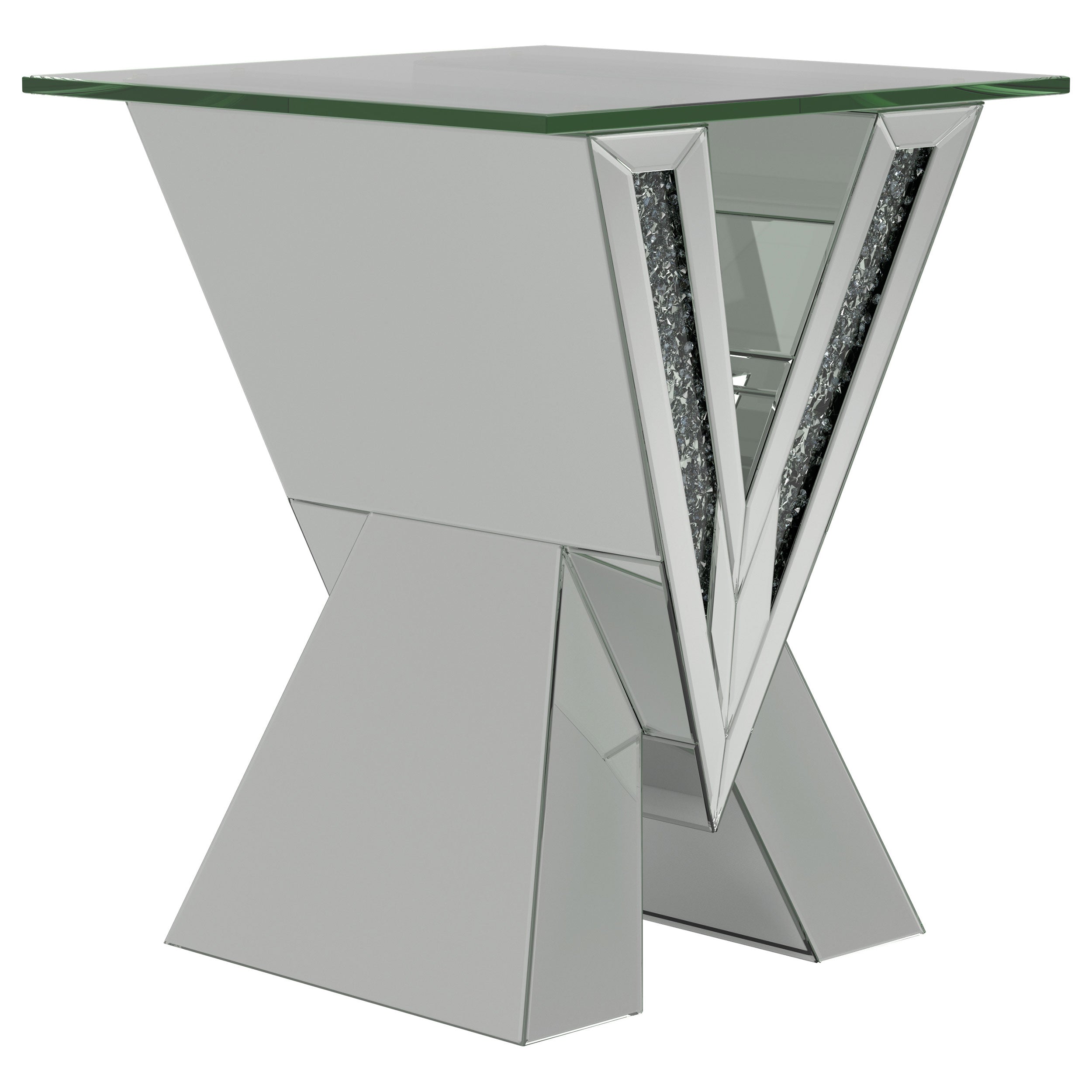 Orleans Furniture - Coaster - Taffeta Glass Top Mirrored Acrylic End Table Silver - 723447