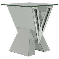 Orleans Furniture - Coaster - Taffeta Glass Top Mirrored Acrylic End Table Silver - 723447