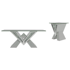 Taffeta 2-piece Mirrored Coffee and End Table Set Silver