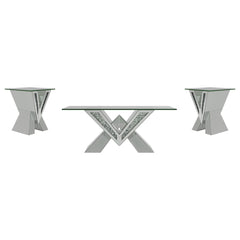 Taffeta 3-piece Mirrored Coffee and End Table Set Silver