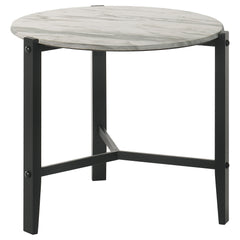 Orleans Furniture - Coaster - Tandi Round Faux Marble Side End Table White and Black - 753537