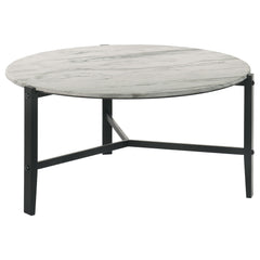 Orleans Furniture - Coaster - Tandi Round Faux Marble Coffee Table White and Black - 753538