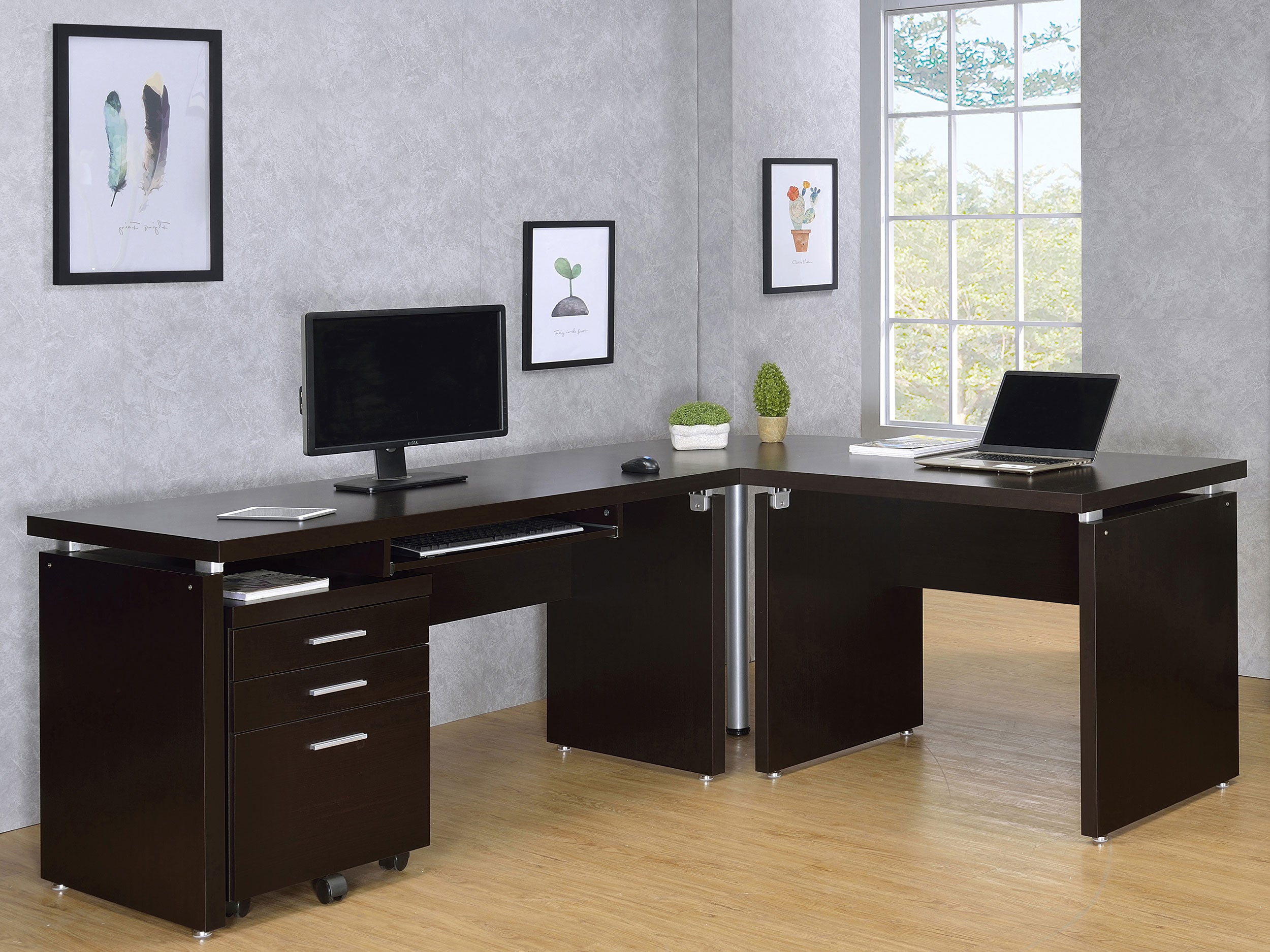 Orleans Furniture - Coaster - Skylar L-Shape Desk with Mobile File Cabinet Cappuccino - 800891-S4