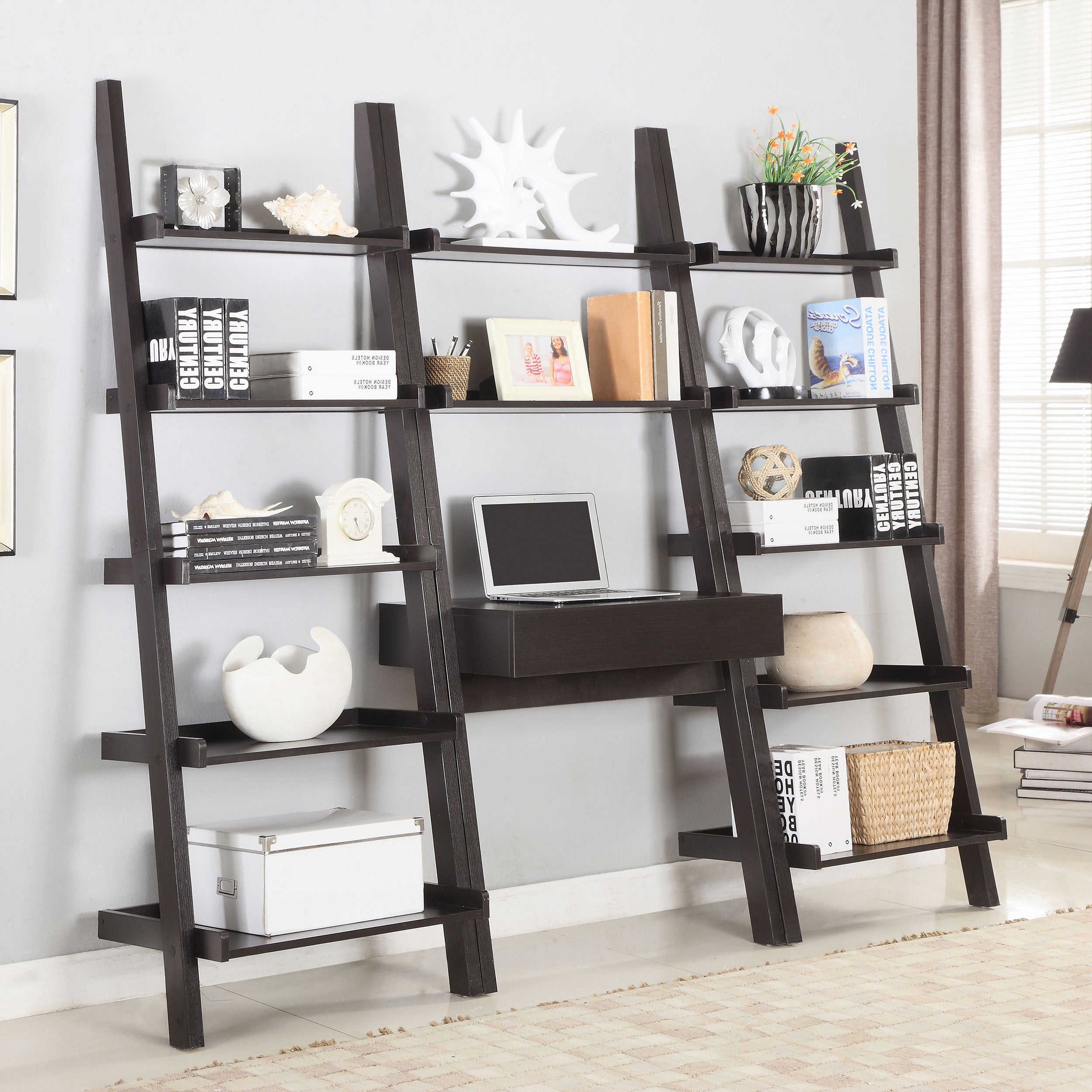 Orleans Furniture - Coaster - Colella 3-piece Ladder Desk and Bookcase Set Cappuccino - 801373-S3