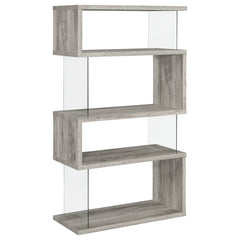 Orleans Furniture - Coaster - Emelle 63-inch 4-shelf Glass Panel Bookshelf Grey Driftwood - 802340