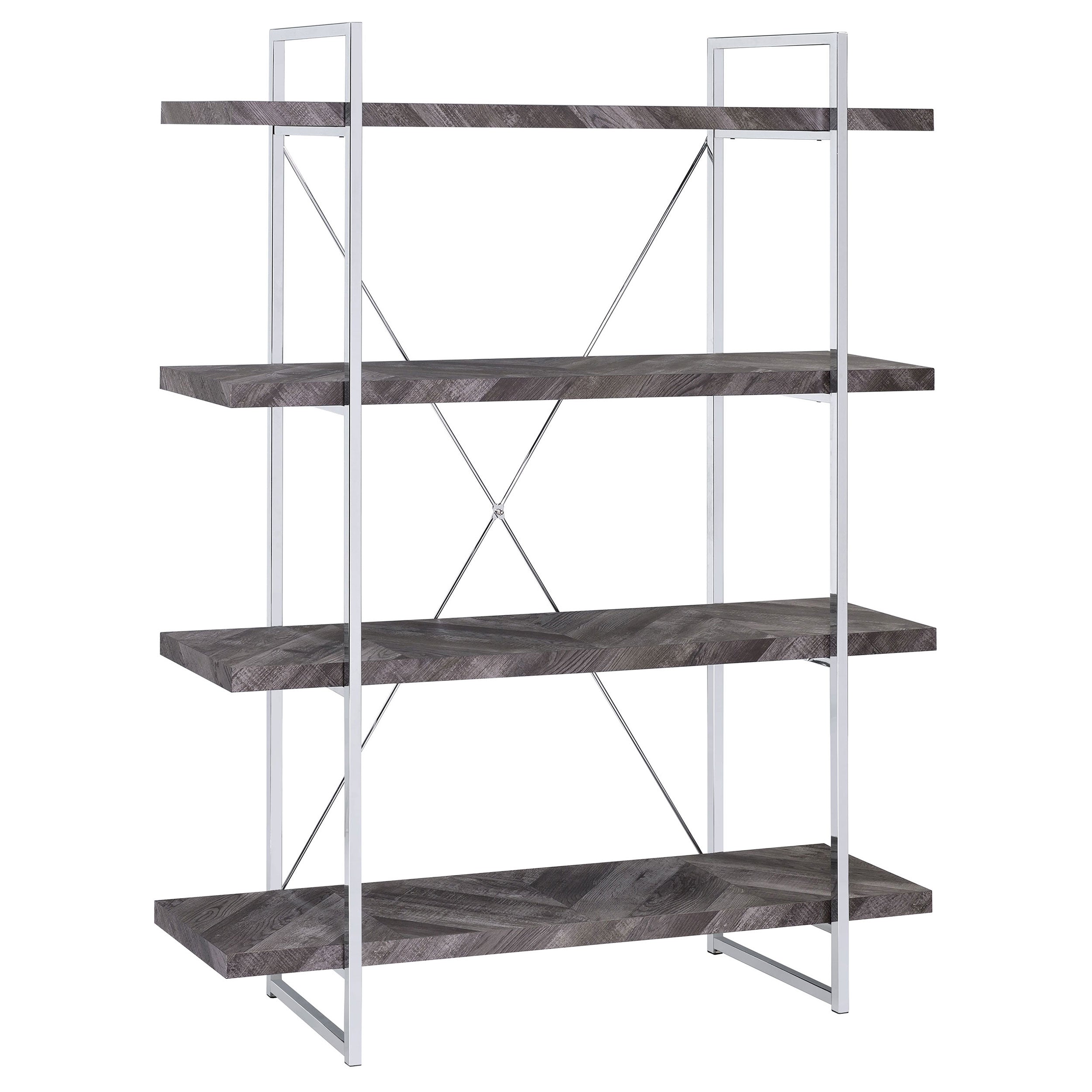 Orleans Furniture - Coaster - Grimma 63-inch 4-shelf Bookshelf Rustic Grey and Chrome - 802613