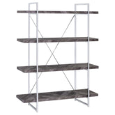 Orleans Furniture - Coaster - Grimma 63-inch 4-shelf Bookshelf Rustic Grey and Chrome - 802613
