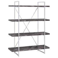 Orleans Furniture - Coaster - Grimma 63-inch 4-shelf Bookshelf Rustic Grey and Chrome - 802613