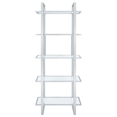 Hartford 79-inch 5-shelf Glass Bookshelf Chrome