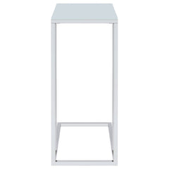 Stella White Glass Top C-Shaped Sofa Side Table Chrome
