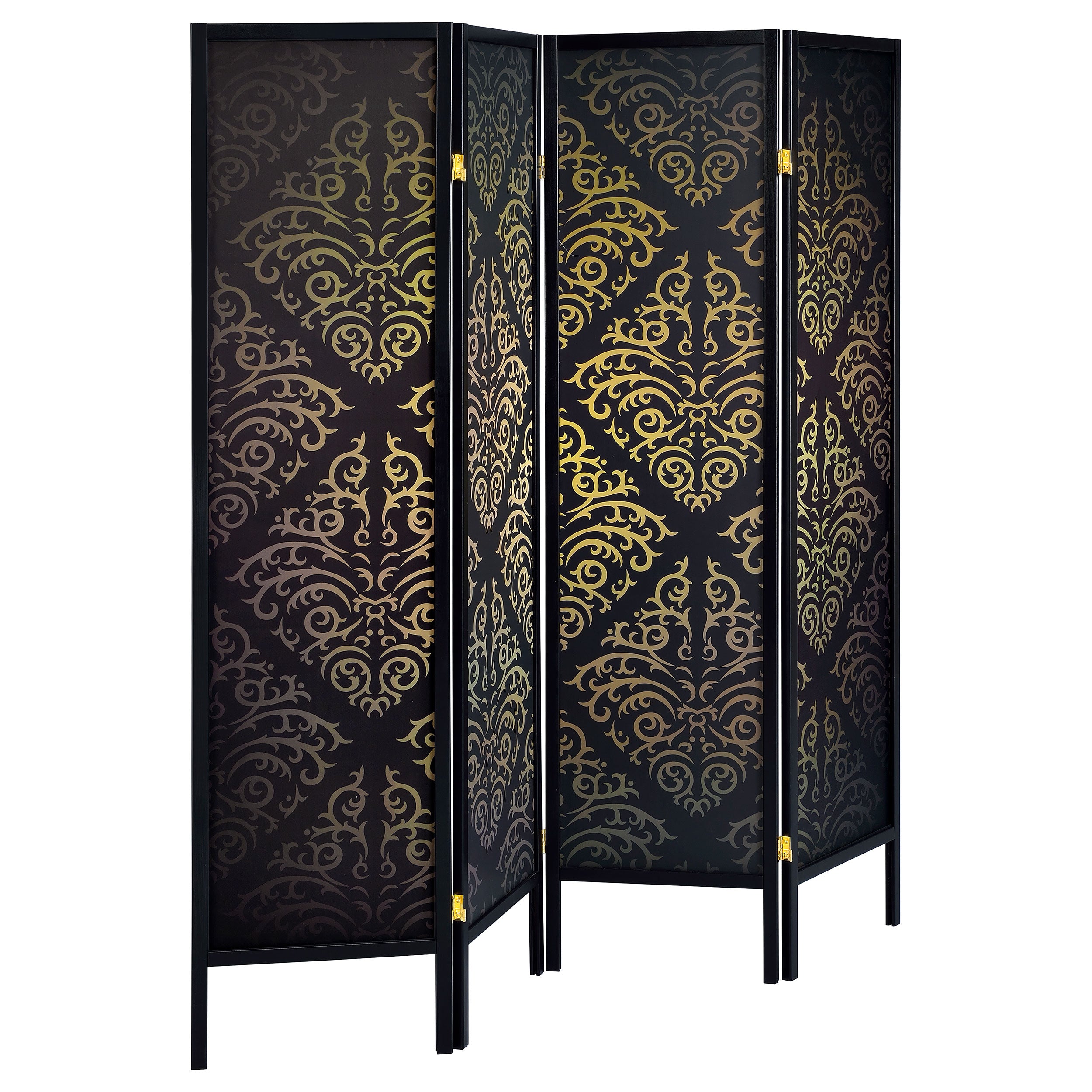 Orleans Furniture - Coaster - Haidera 4-Panel Room Divider Folding Screen Black Damask - 901632