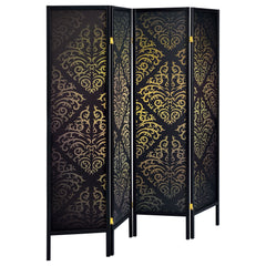 Orleans Furniture - Coaster - Haidera 4-Panel Room Divider Folding Screen Black Damask - 901632