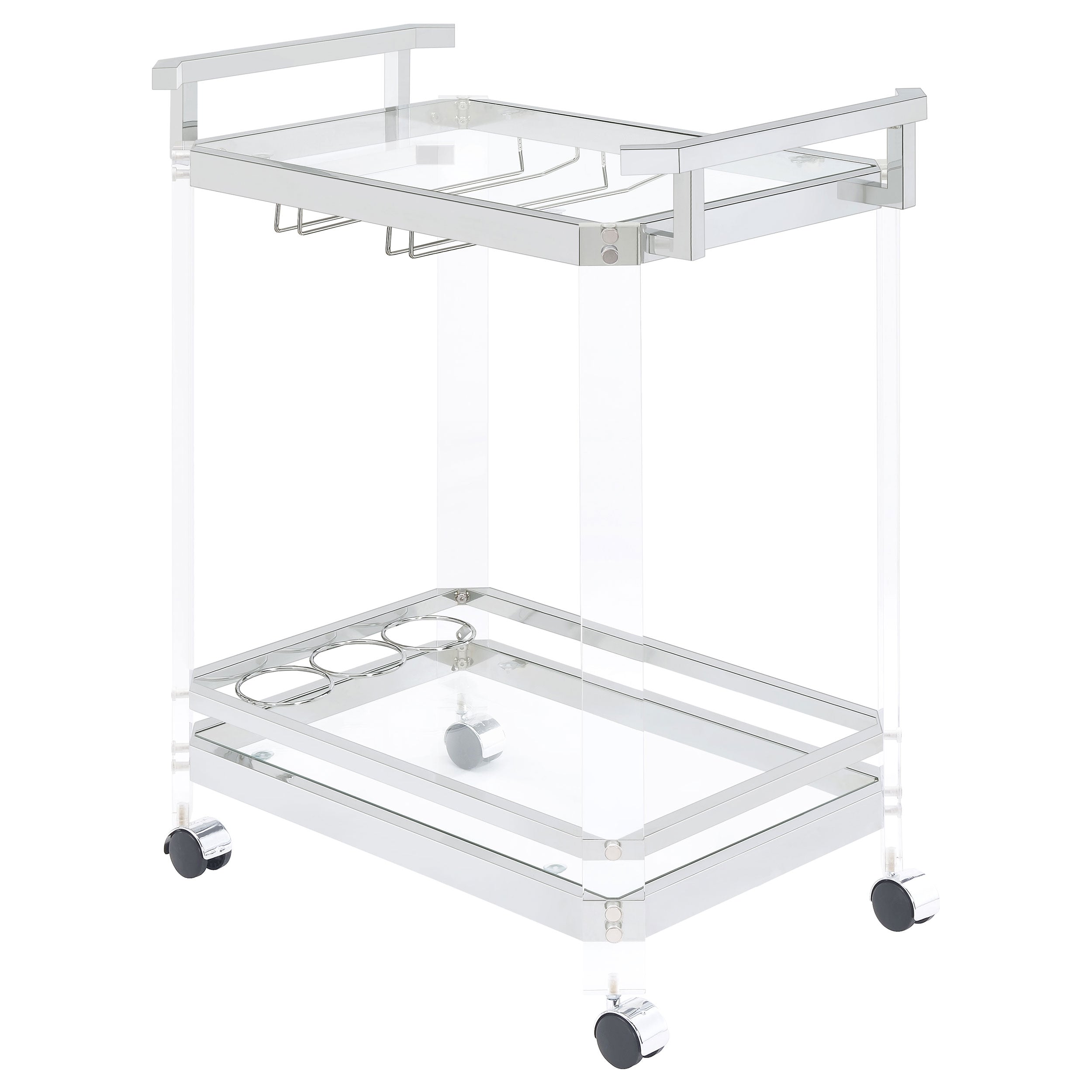 Orleans Furniture - Coaster - Jefferson 2-tier Glass Shelf Acrylic Bar Cart Chrome - 902589