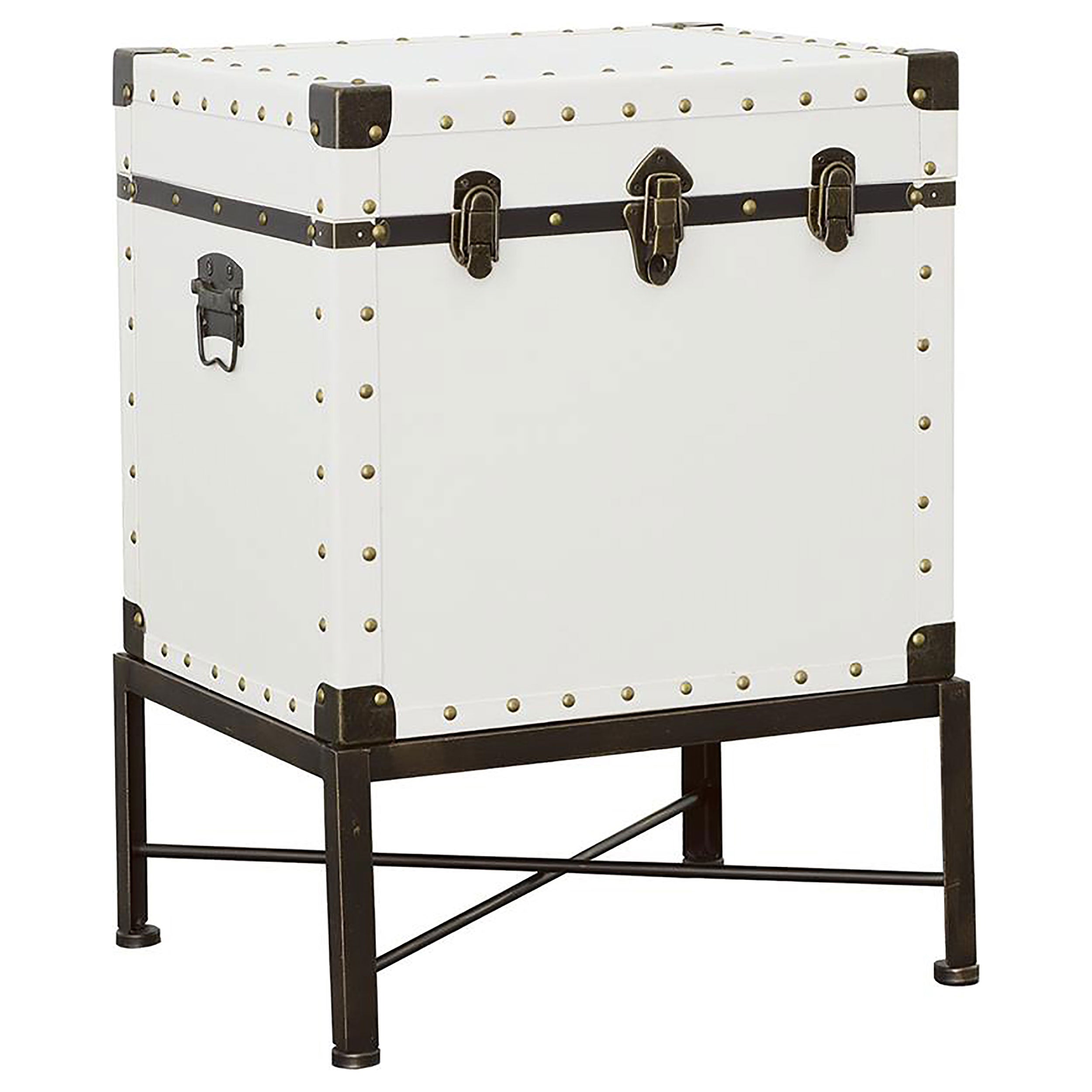 Orleans Furniture - Coaster - Nancy Upholstered Vintage Side Table Storage Trunk White - 902819