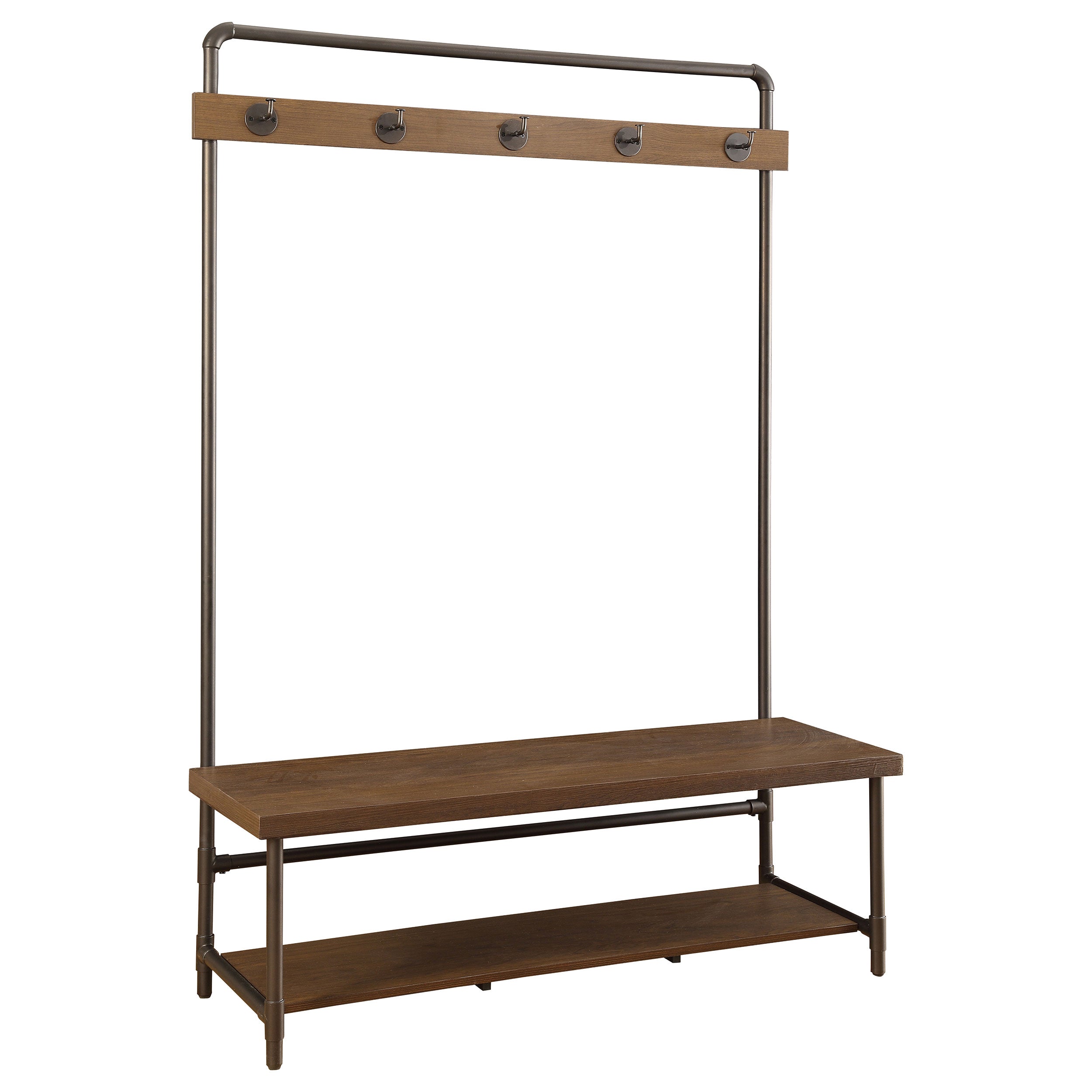 Orleans Furniture - Coaster - Alise 5 Hook Coat Rack Hall Tree with Shoe Bench Chestnut - 902921