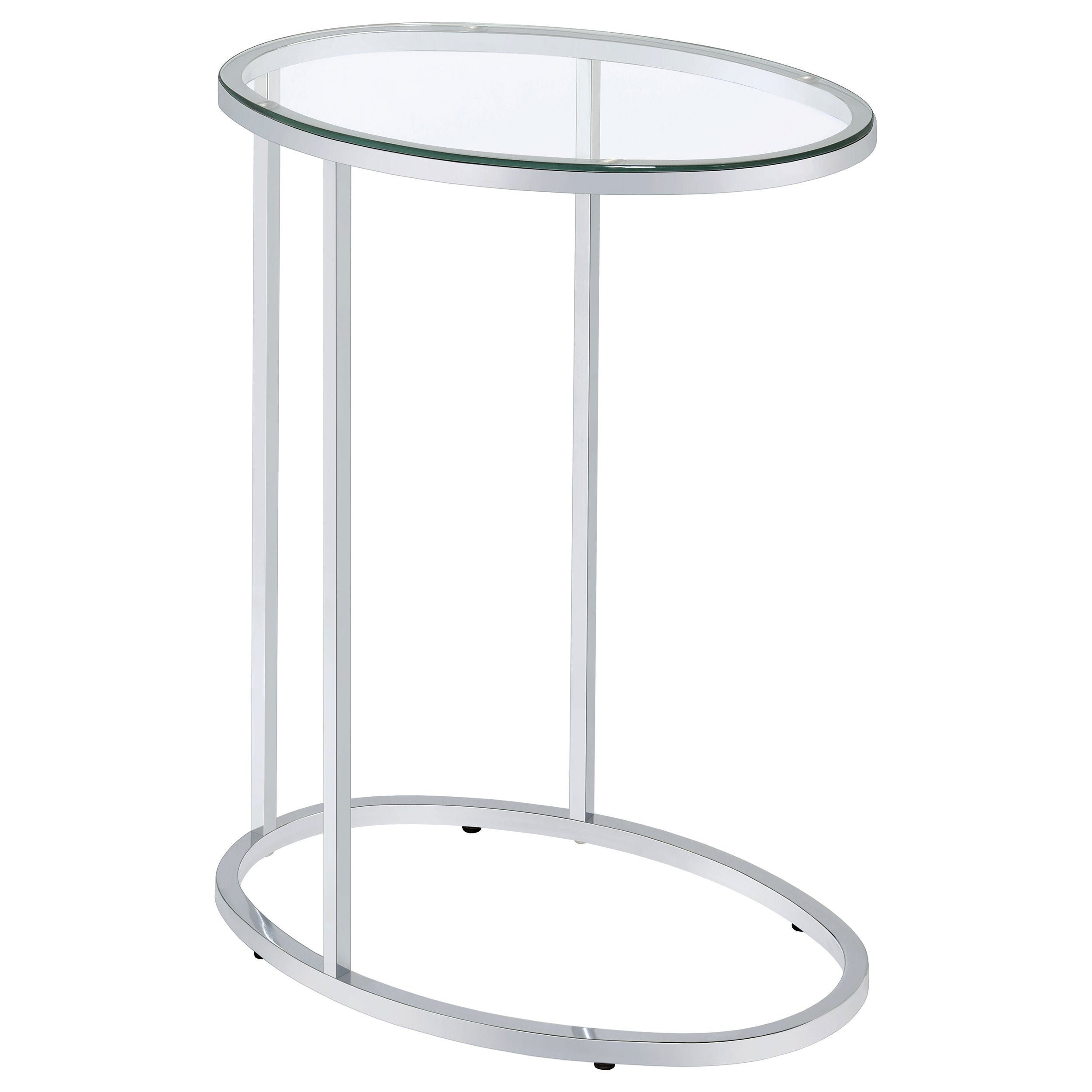 Orleans Furniture - Coaster - Kyle Oval Glass Top C-Shaped Sofa Side Table Chrome - 902927