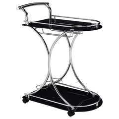 Orleans Furniture - Coaster - Elfman 2-tier Glass Shelf Metal Bar Cart Black and Chrome - 910001