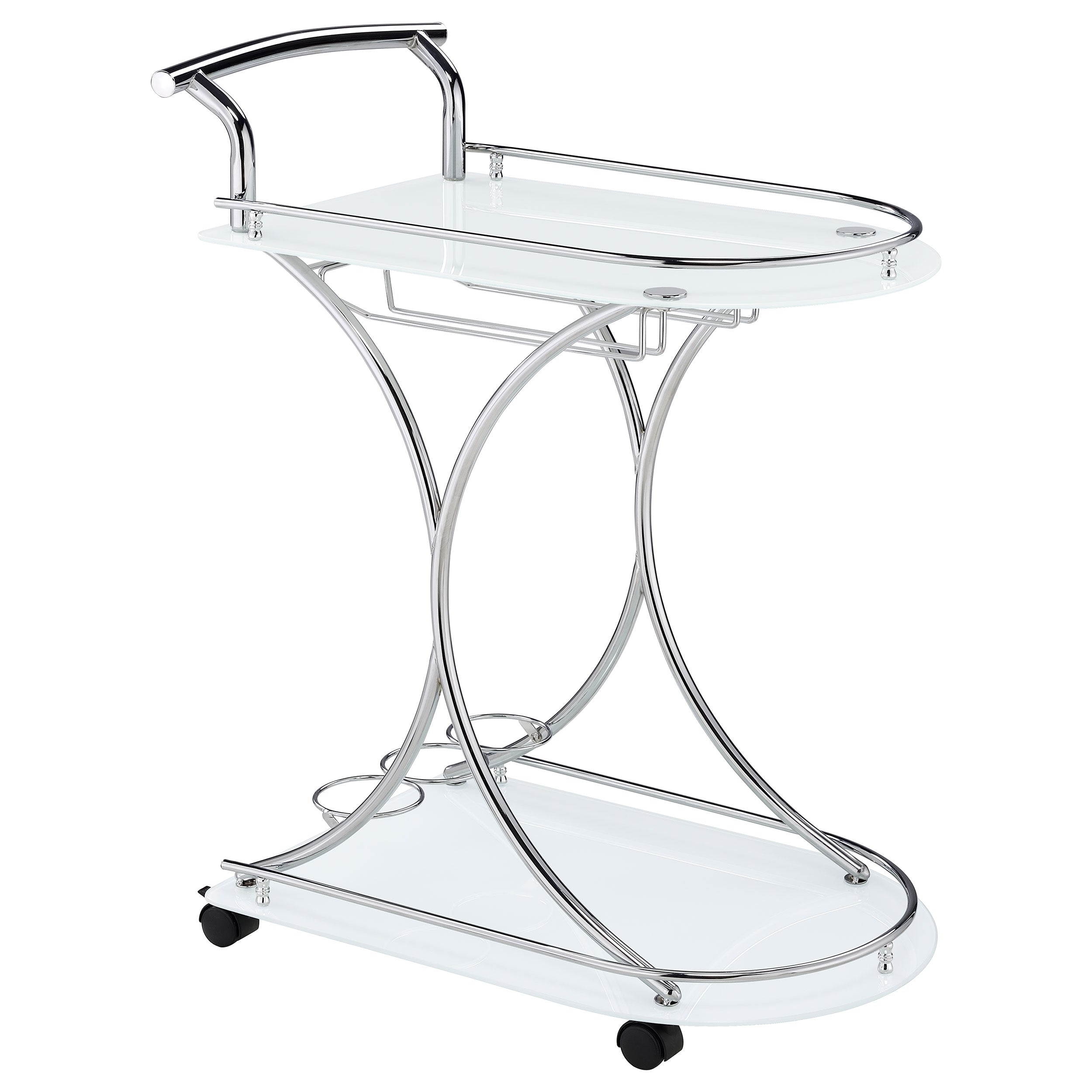 Orleans Furniture - Coaster - Elfman 2-tier Glass Shelf Metal Bar Cart White and Chrome - 910002