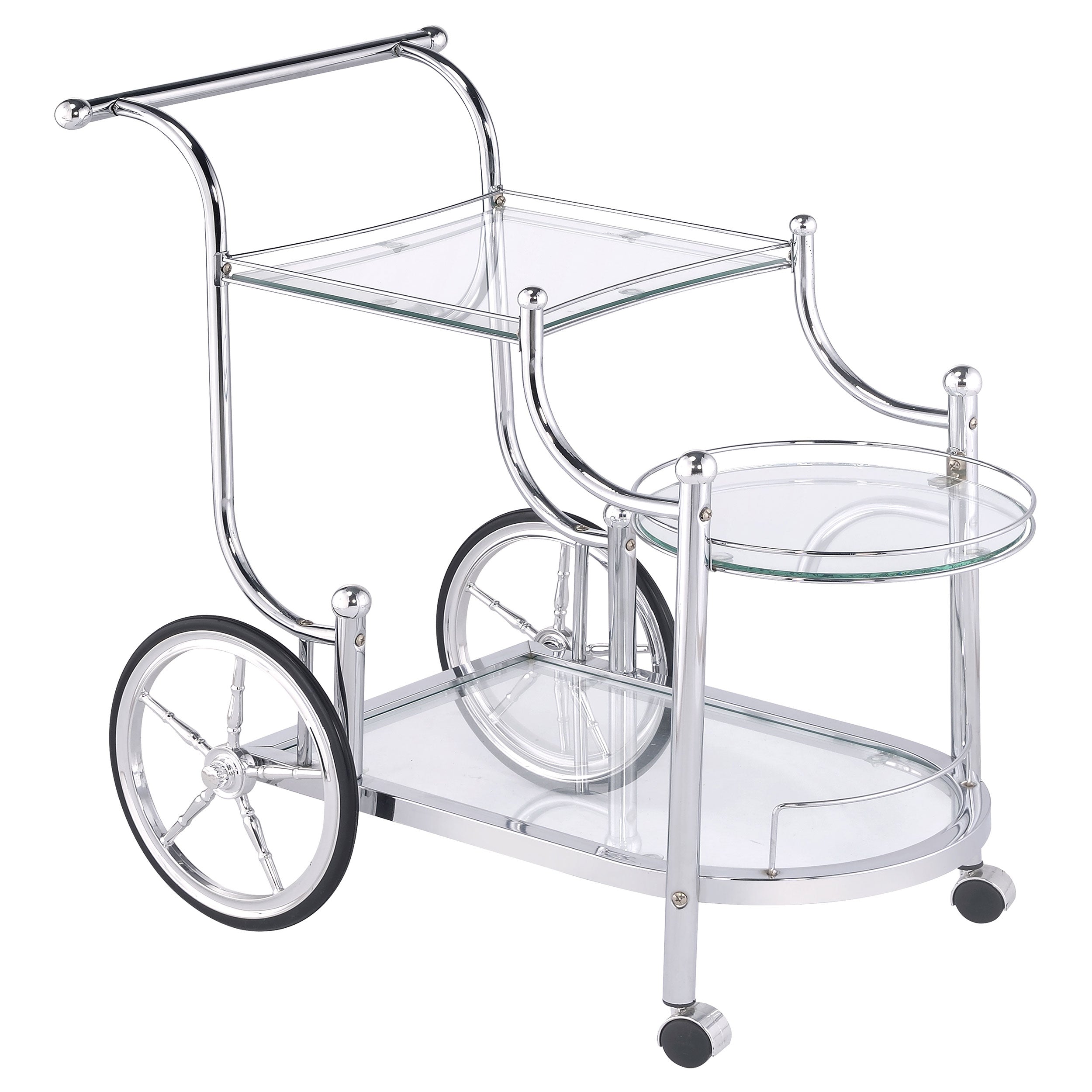 Orleans Furniture - Coaster - Sarandon 3-tier Glass Shelf Metal Bar Cart Chrome - 910076