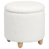 Orleans Furniture - Coaster - Valia Faux Sheepskin Upholstered Round Storage Ottoman Ivory - 910229