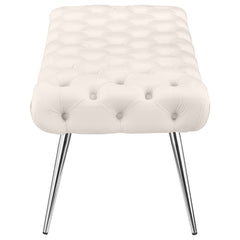 Ella Upholstered Tufted Bench Stainless Steel Legs Ivory
