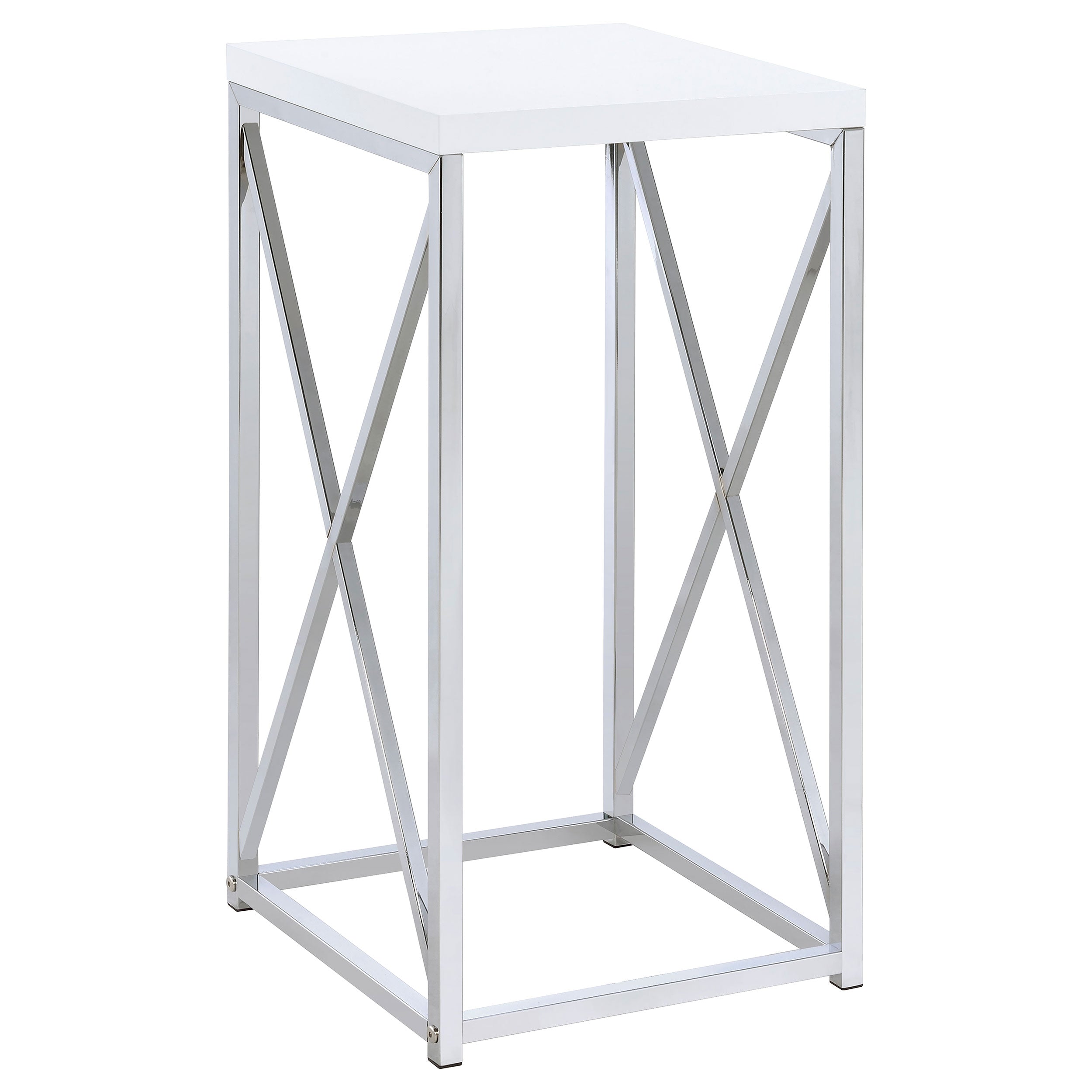 Orleans Furniture - Coaster - Edmund Square Accent Side Table White High Gloss and Chrome - 930014