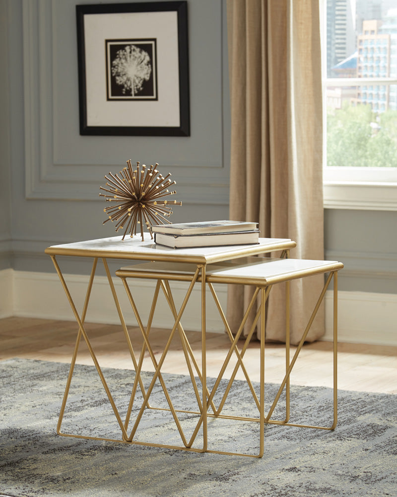 Orleans Furniture - Coaster - Bette 2-piece Marble Top Nesting Table Set White and Gold - 930075