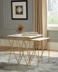 Orleans Furniture - Coaster - Bette 2-piece Marble Top Nesting Table Set White and Gold - 930075