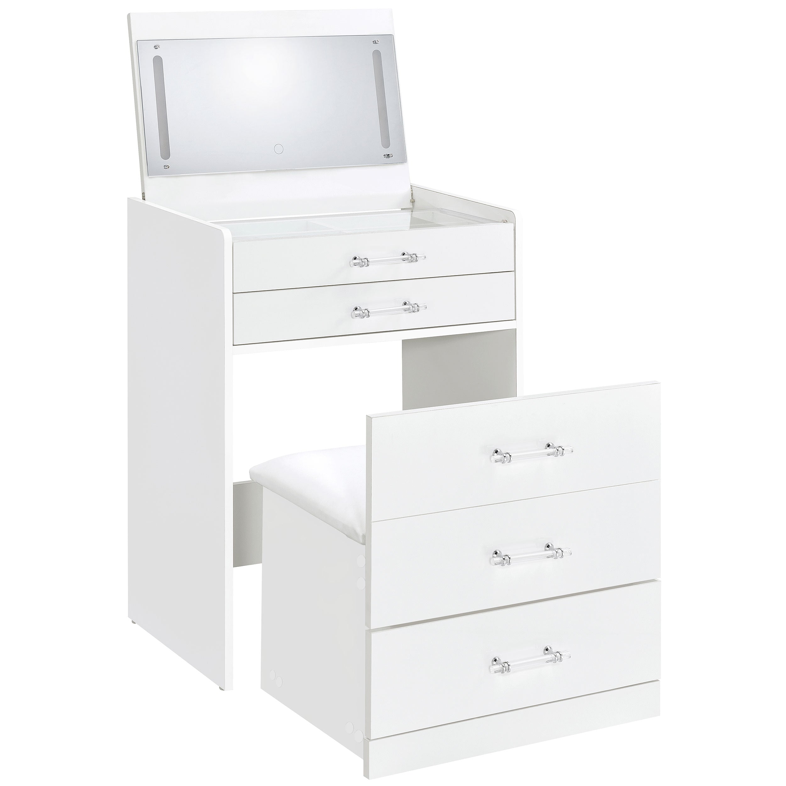 Orleans Furniture - Coaster - Danbury 3-drawer Makeup Vanity & Stool Set White High Gloss - 930208