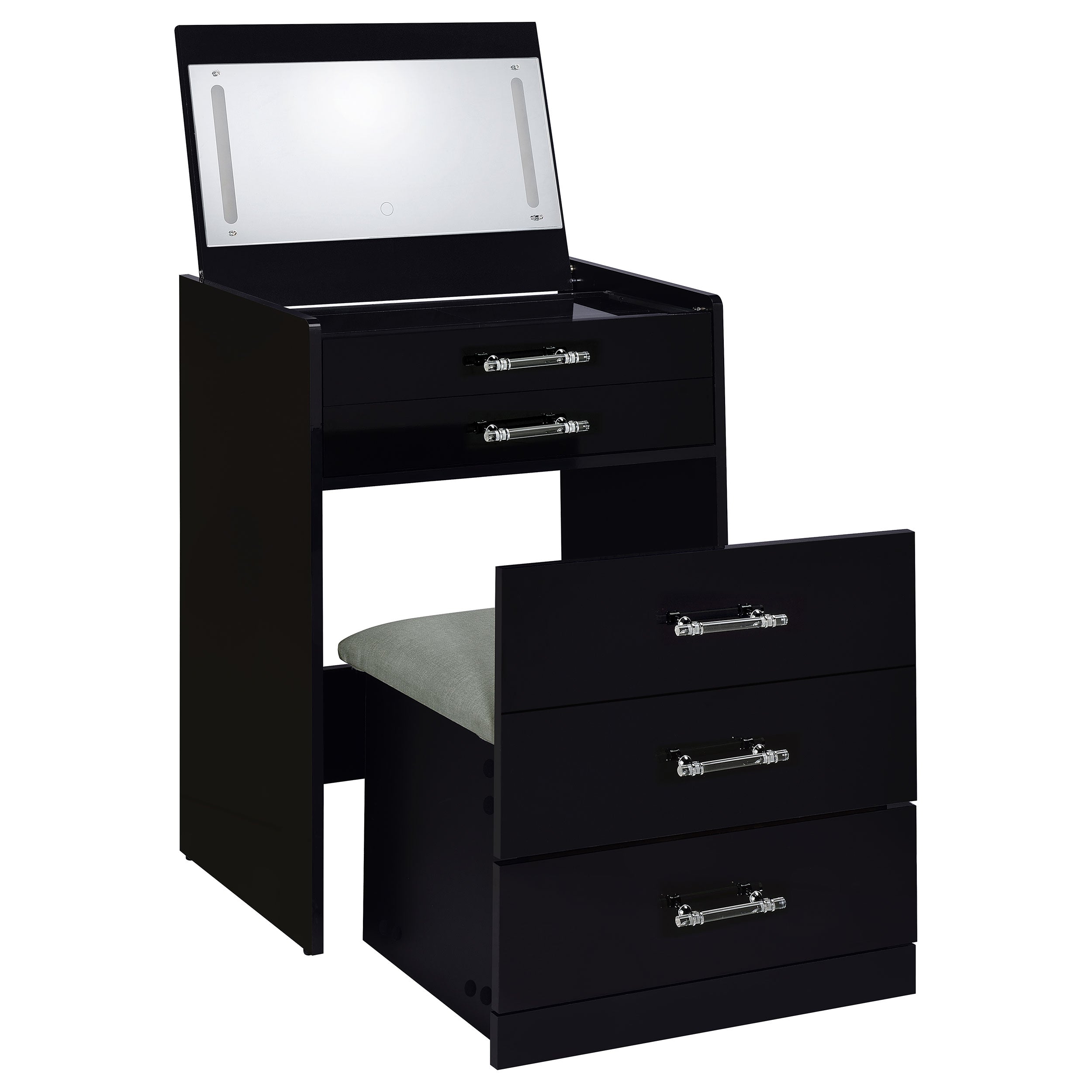 Orleans Furniture - Coaster - Danbury 3-drawer Makeup Vanity & Stool Set Black High Gloss - 930209