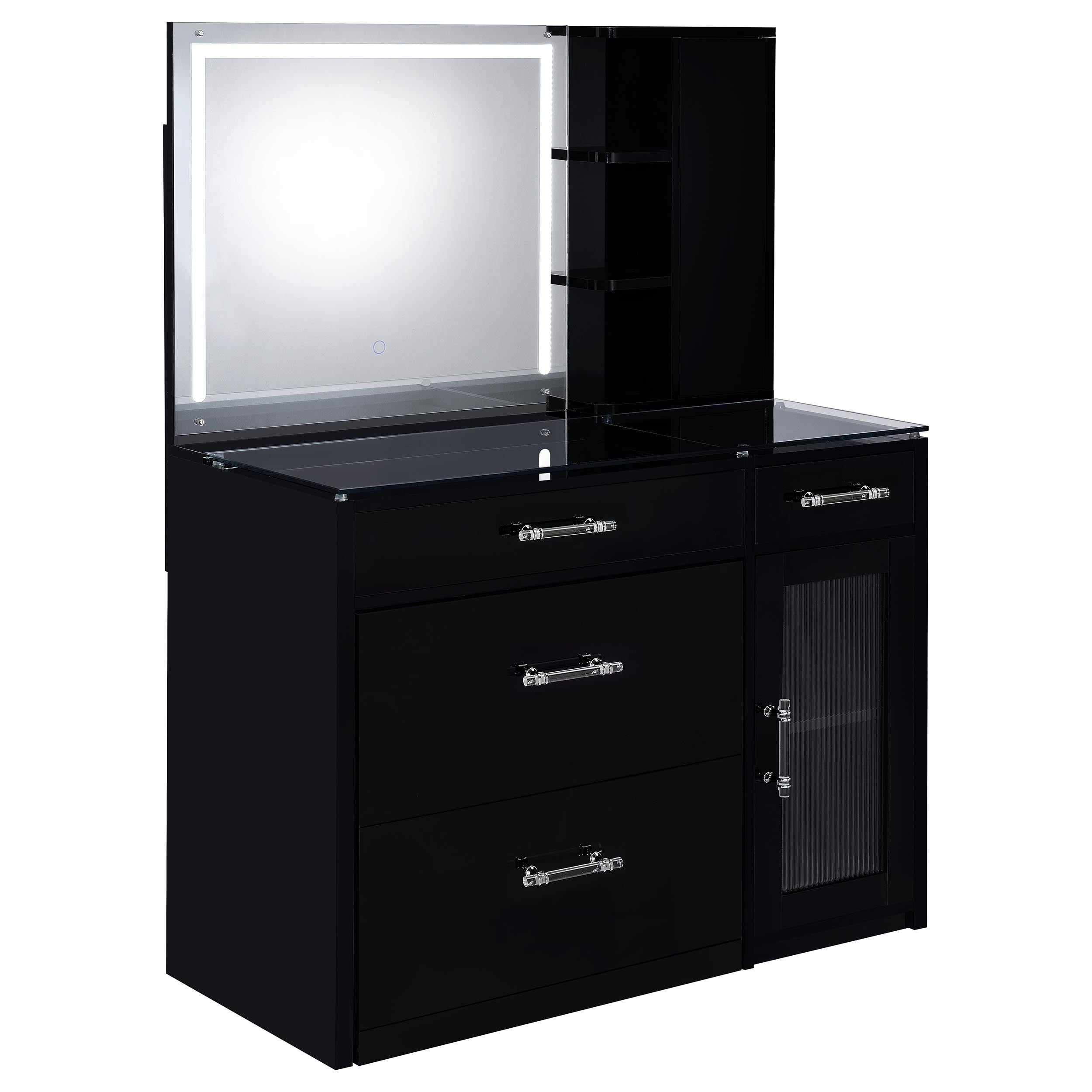 Orleans Furniture - Coaster - Flora 2-drawer Vanity Set with LED Mirror Black High Gloss - 930219