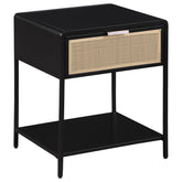 Orleans Furniture - Coaster - Amherst 1-drawer Radio Weave Cane Metal Bedside Table Black - 930235
