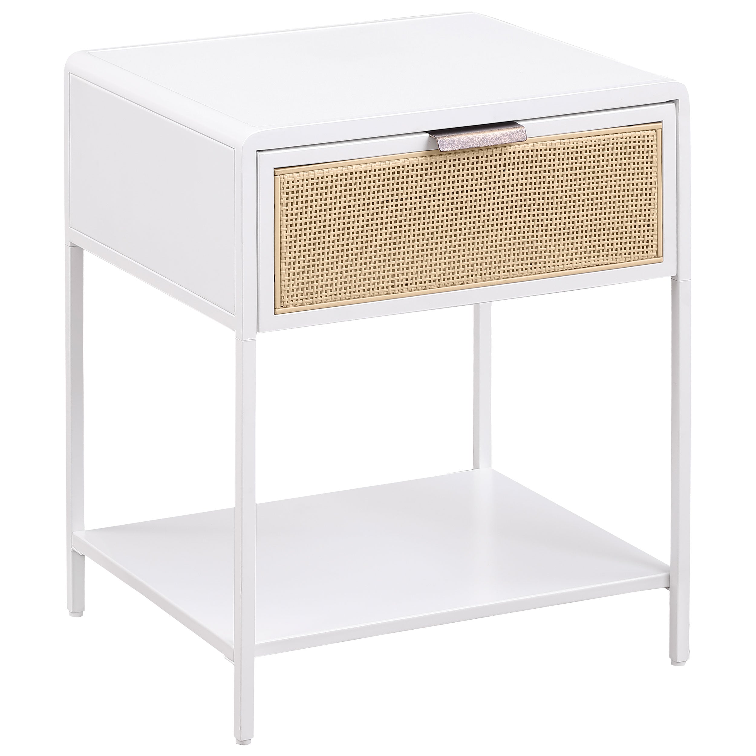 Orleans Furniture - Coaster - Amherst 1-drawer Radio Weave Cane Metal Bedside Table White - 930236